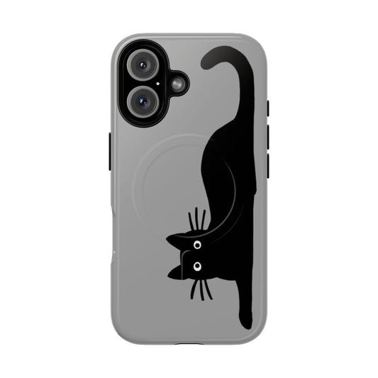 Magnetic tough phone case with a black cat design