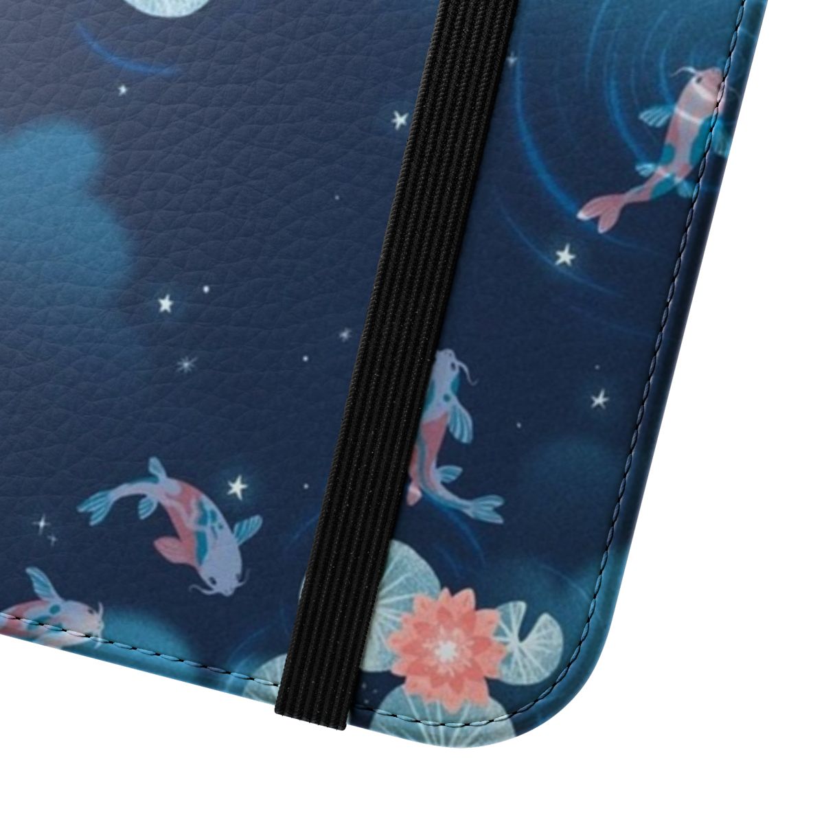 Flip phone case with a serene koi pond at night design - Close Up