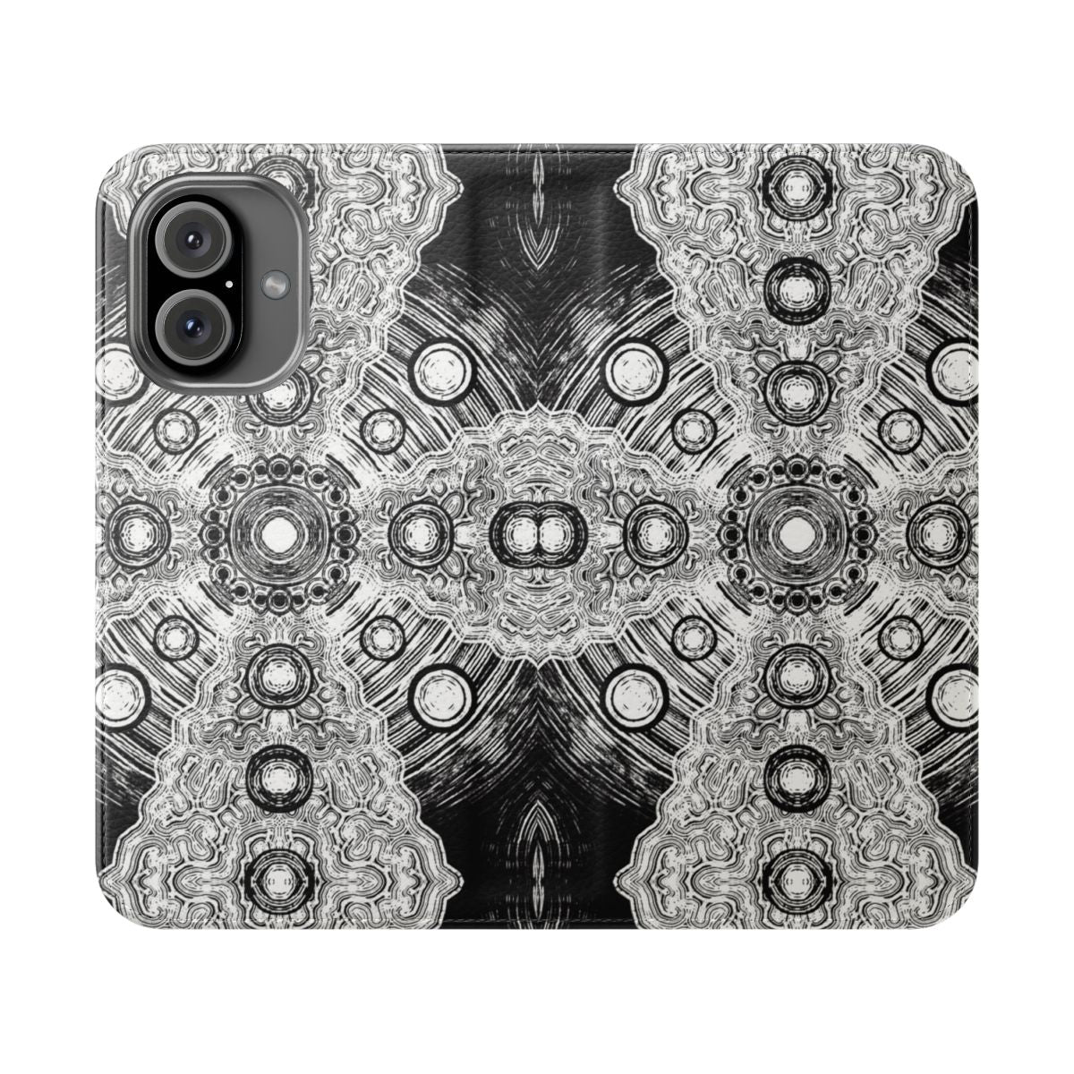 Psychedelic mandala pattern phone case with vibrant, trippy design