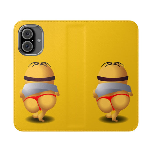 A colorful flip cover phone case featuring the iconic Minions from the Despicable Me franchise.