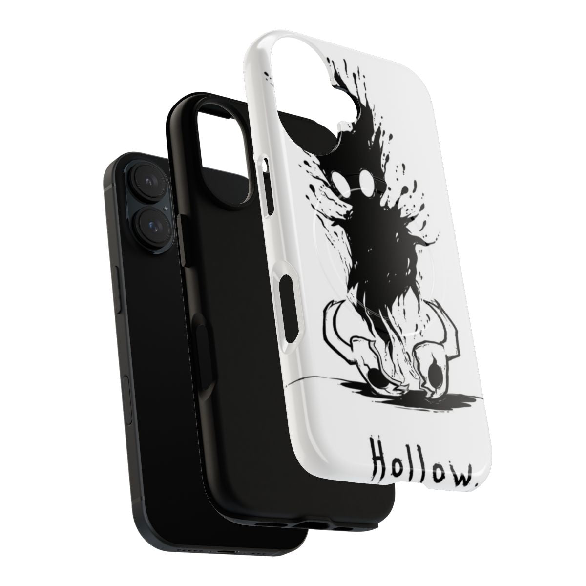 A stylized image of a hollow knight-inspired phone case with a magnetic closure and tough design. - Layers