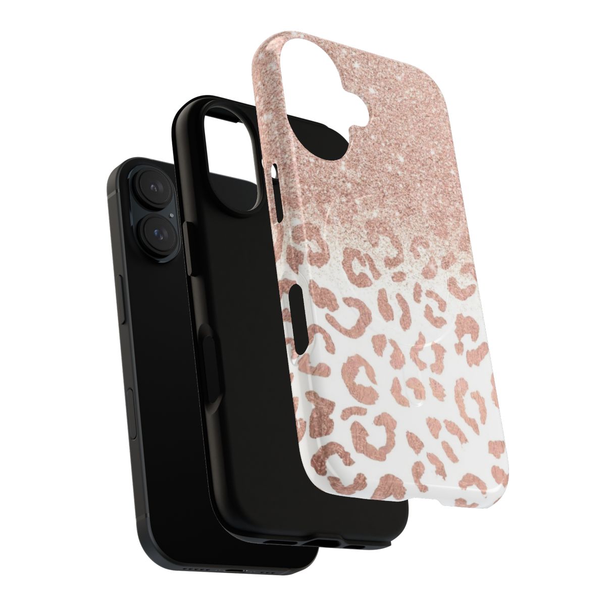 Trendy leopard pattern ombre phone cases with faux rose gold glitter - Layers