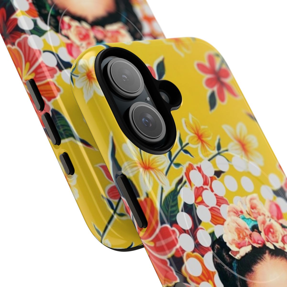 Colorful floral phone case featuring Frida Kahlo portrait - Detail