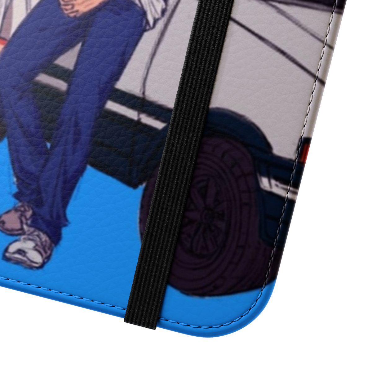 Anime-themed Initial D Takumi and Natsuki flip cover phone case featuring the iconic AE86 car - Close Up