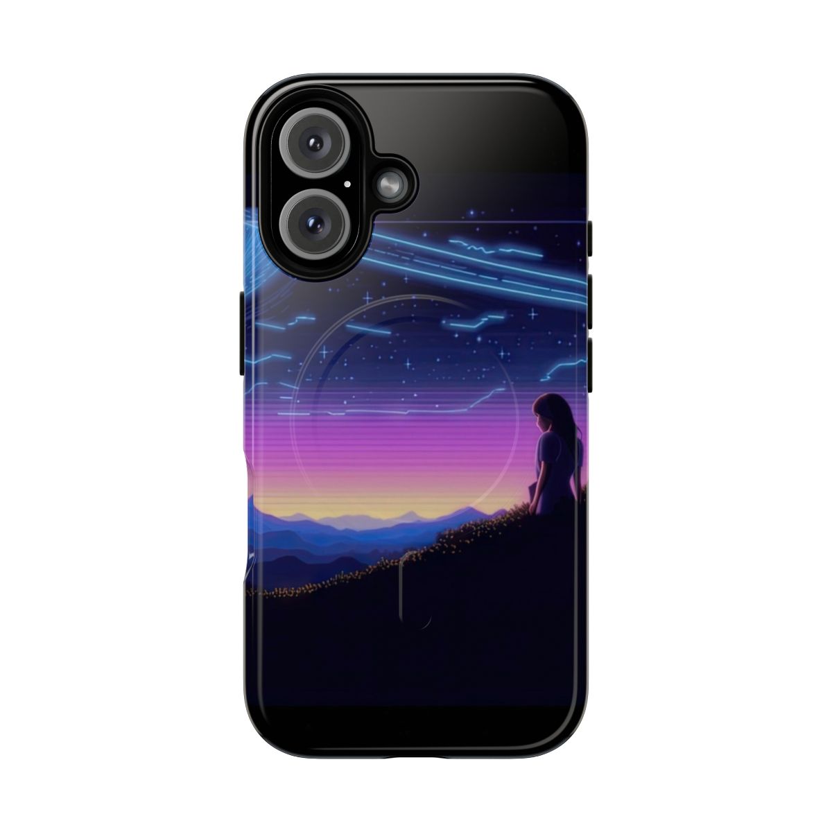 Magnetic tough phone case with a vibrant night sky, cosmic, and space art design.