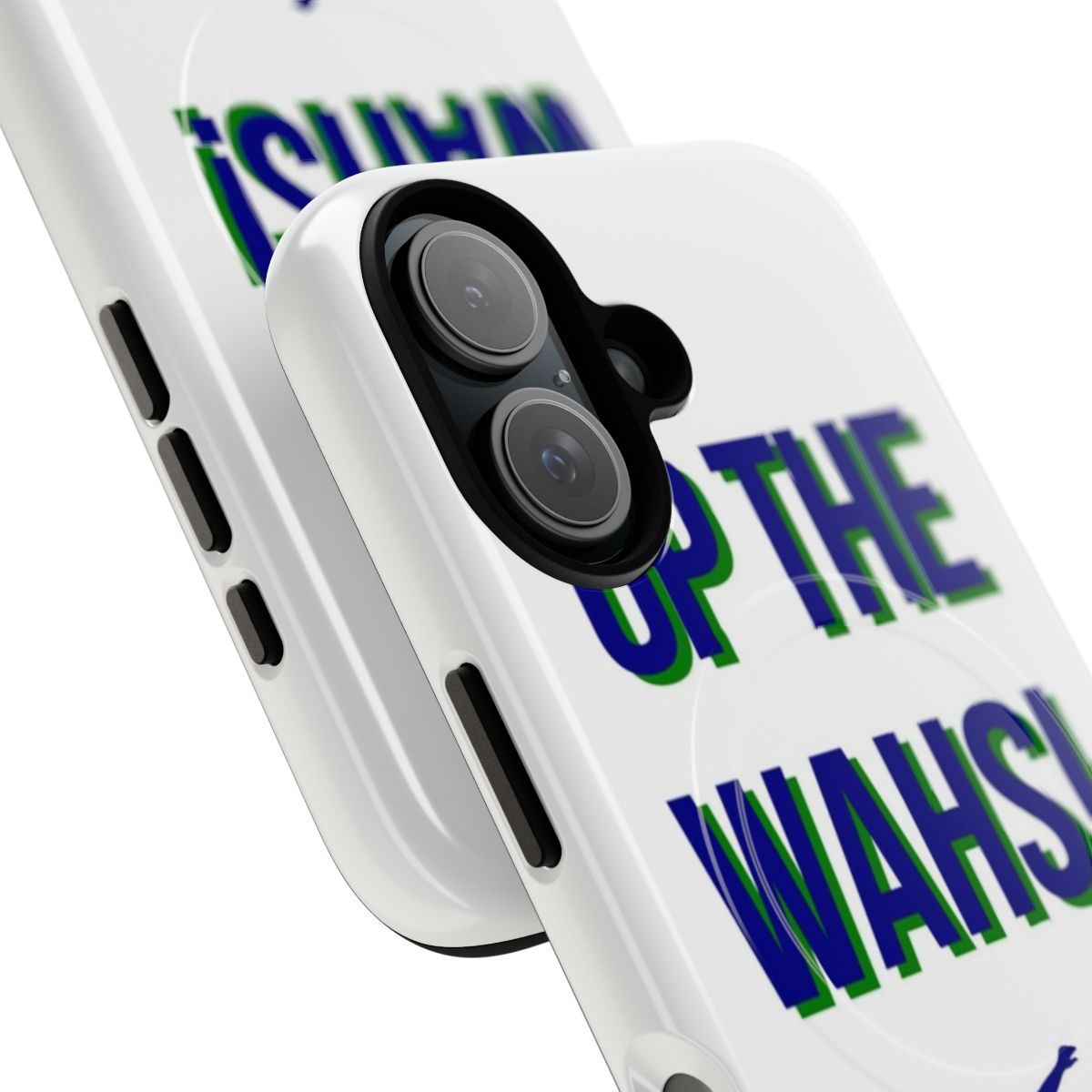 Magnetic tough phone case in blue and green colors featuring the Warriors NRL logo - Detail