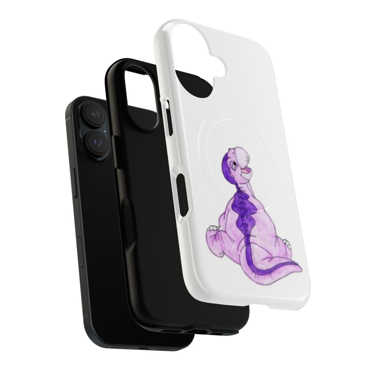 An illustrated phone case featuring a cute baby Littlefoot from the Land Before Time animated film. - Layers