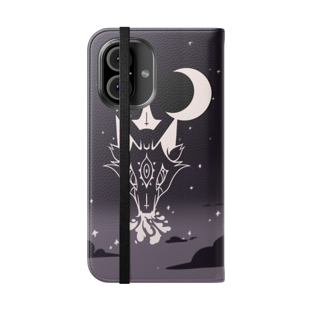 Loona-inspired wolf-themed phone case with a gothic, stylish design - Folded Front