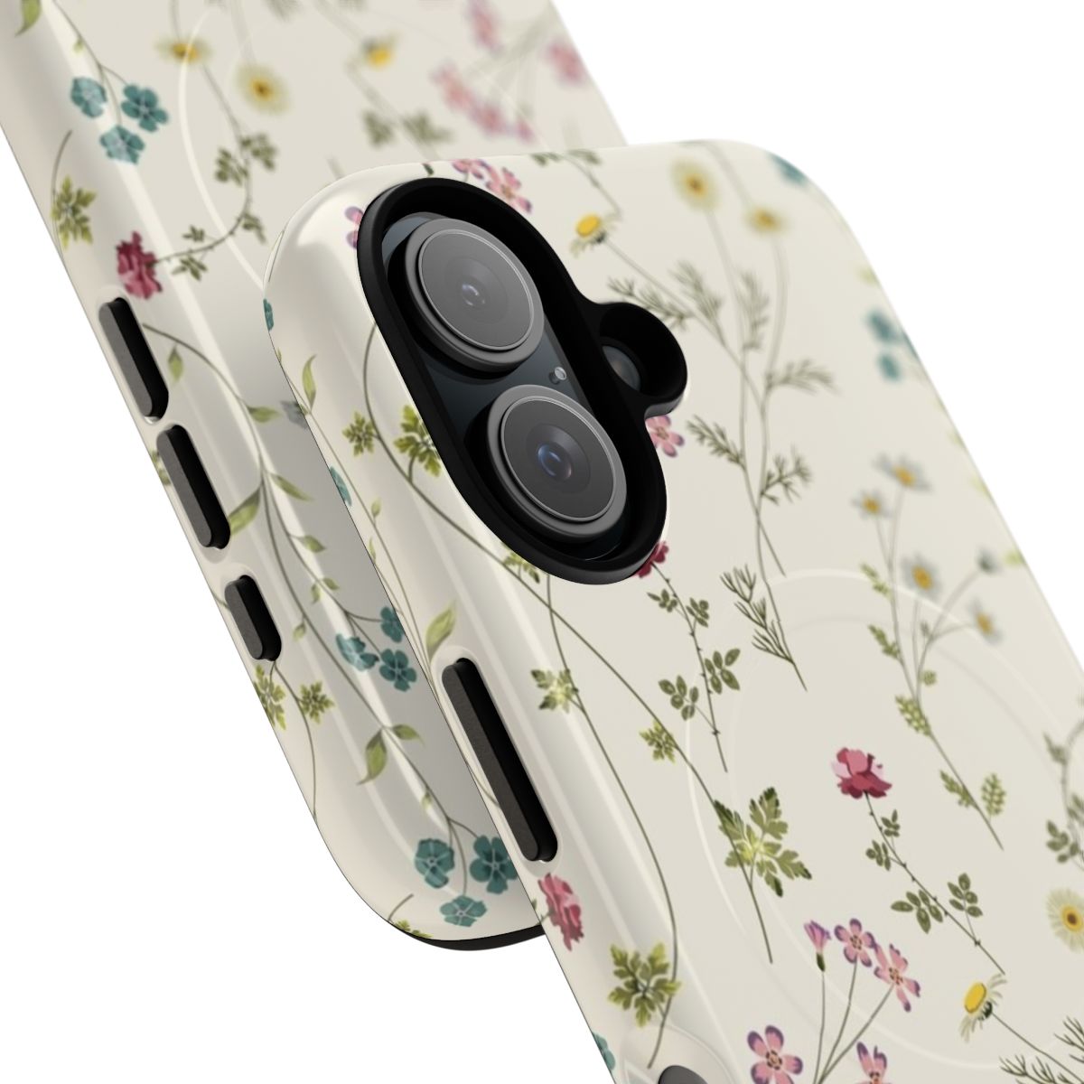 Pressed flowers encased in a magnetic, tough phone case - Detail