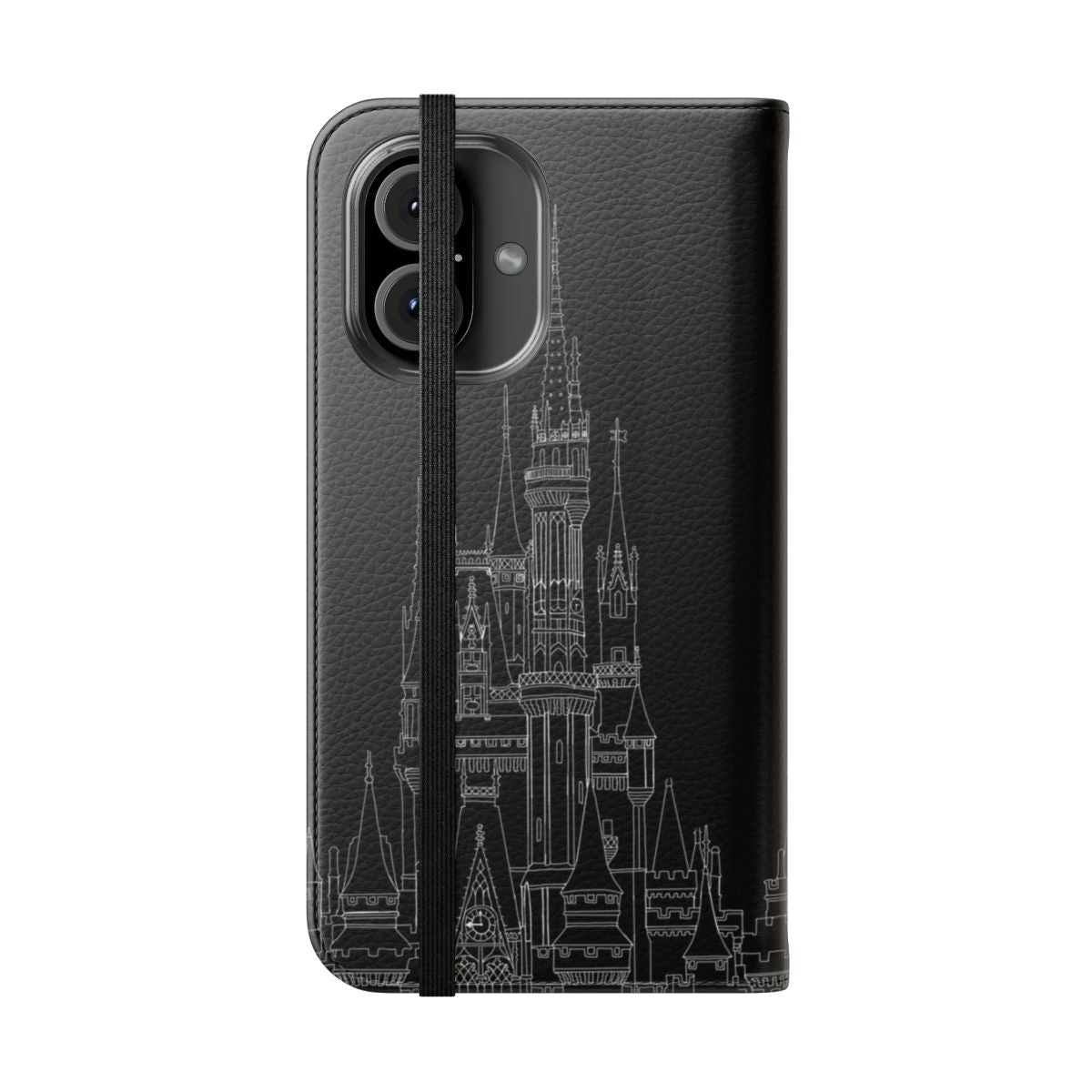 Cinderella's castle-themed phone case with a flip cover design - Folded Front