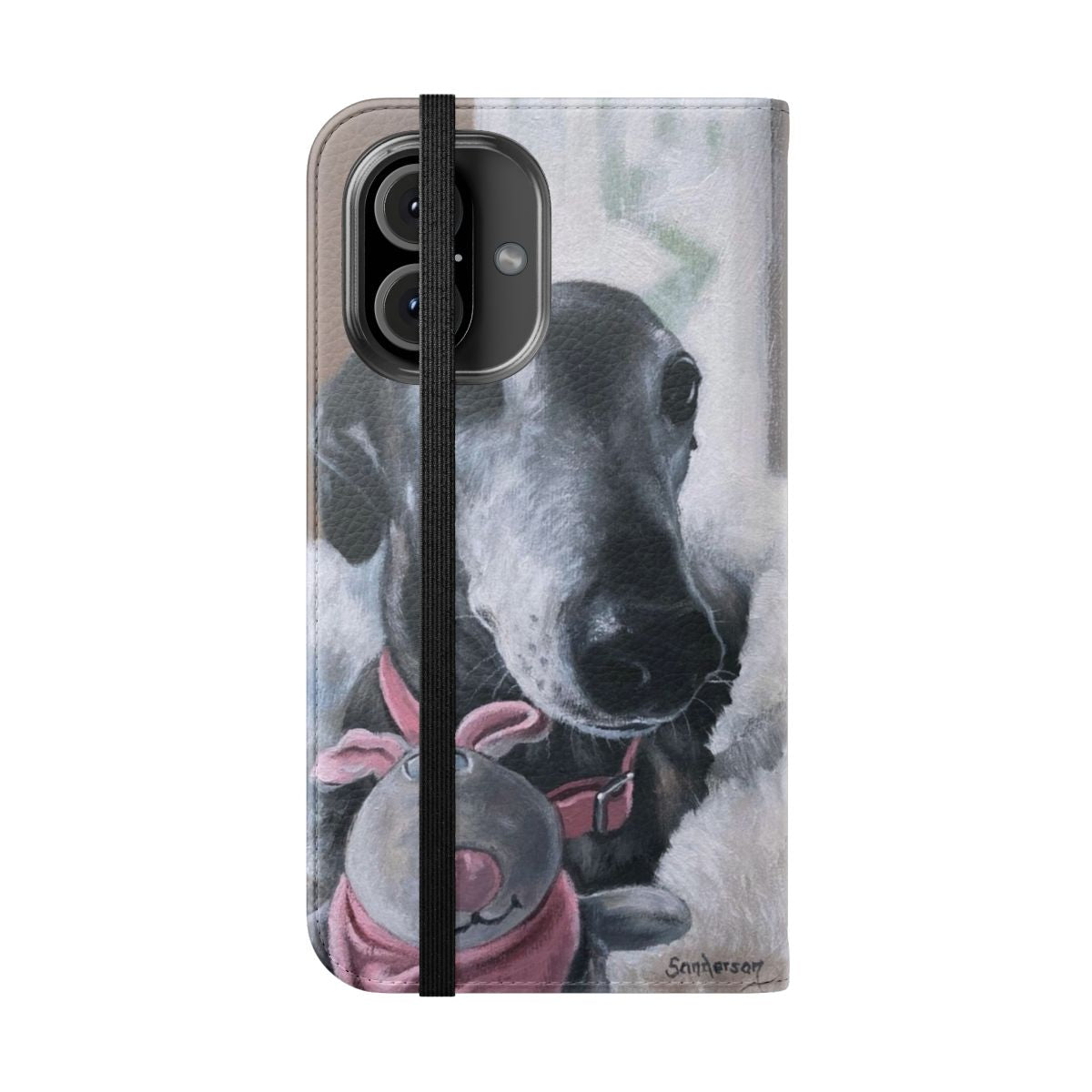 Photograph of a graceful greyhound on a flip cover phone case - Folded Front