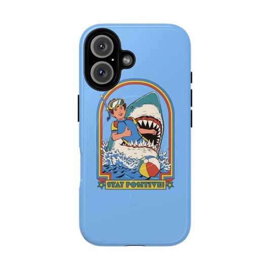 Retro vintage magnetic tough phone case with shark, ocean, and beach design