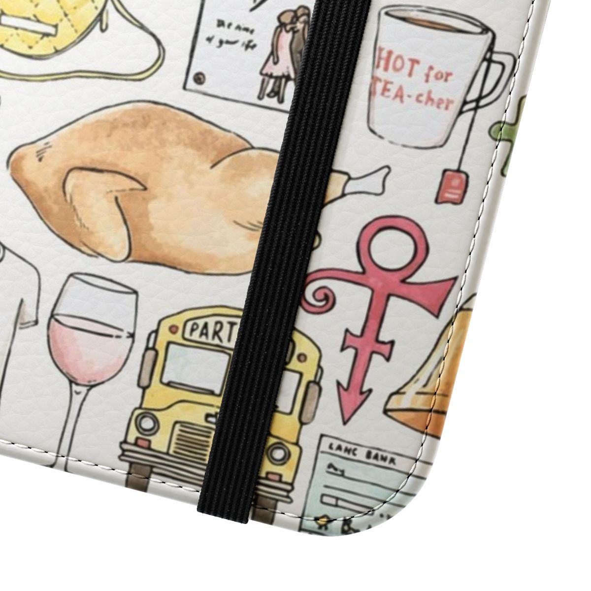 Flip cover phone case with hand-drawn New Girl inspired artwork - Close Up