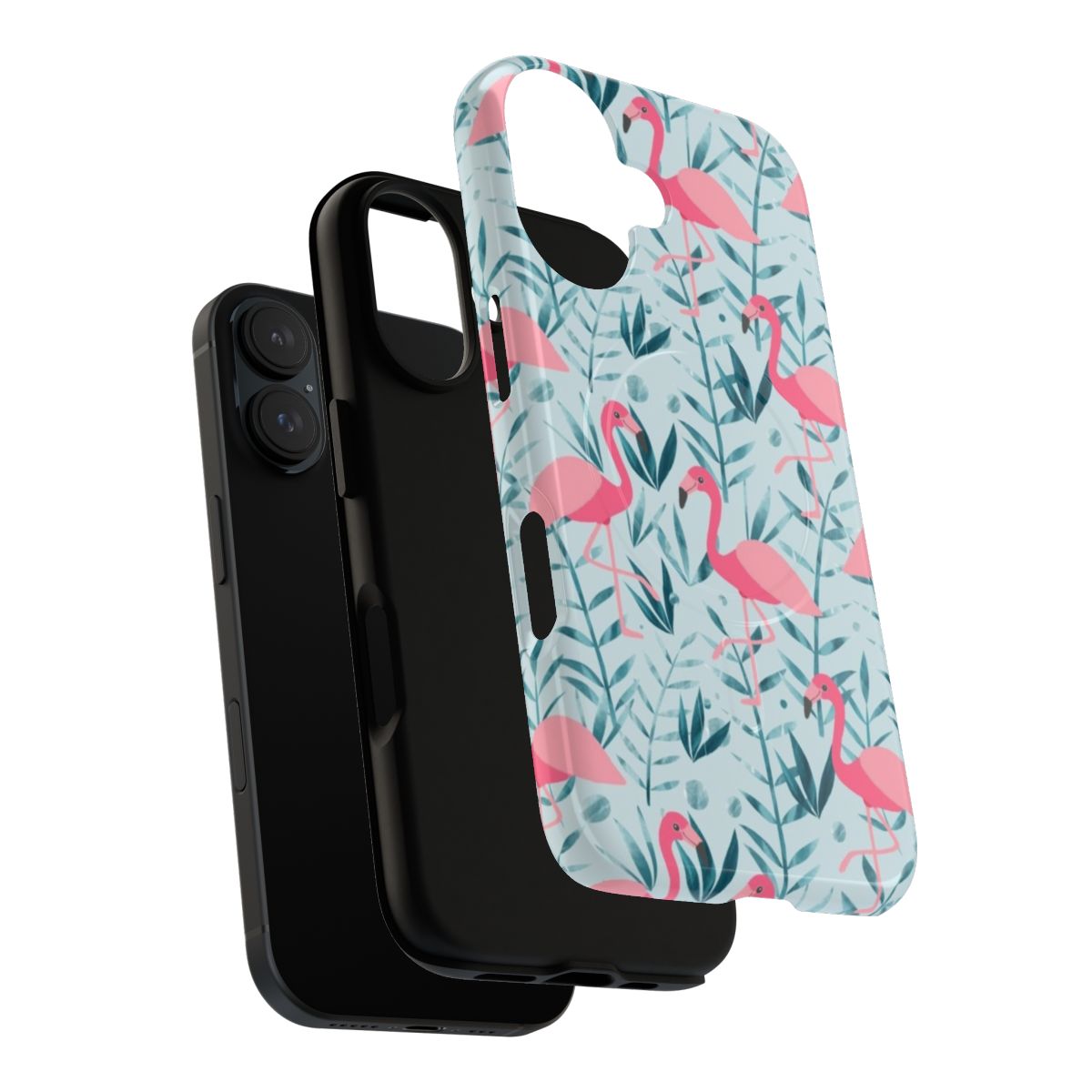 Stylish and durable phone case featuring a vibrant flamingo design in tropical colors. - Layers