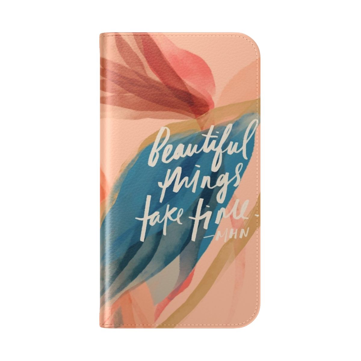 Inspirational motivational phone case with a positive quote by Morgan Harper Nichols against a watercolor background in blue and yellow. - Folded Back