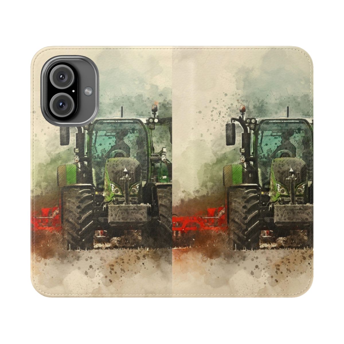 Fendt tractor-themed phone case with flip cover design