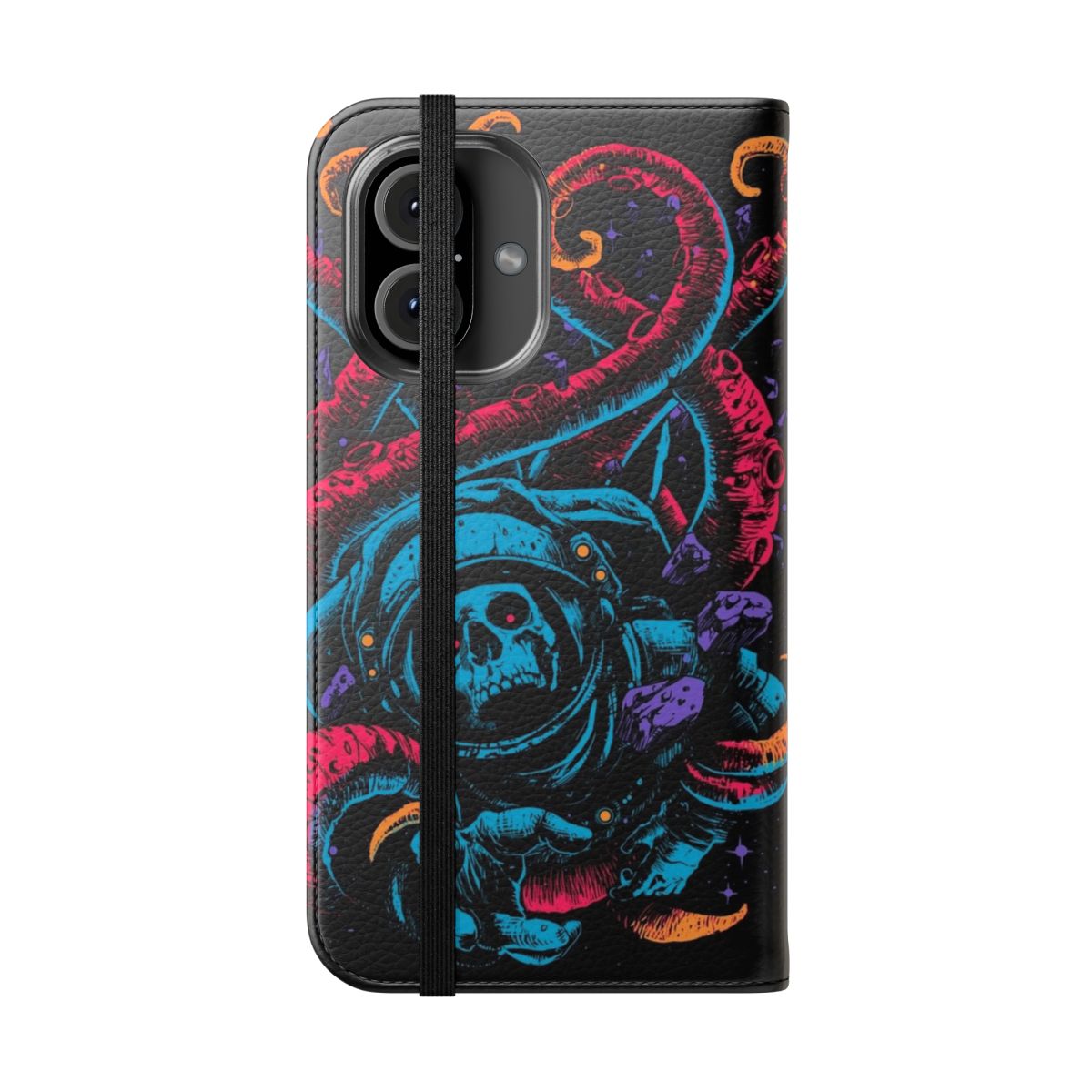 Spooky abstract phone case cover with skulls and zombies - Folded Front