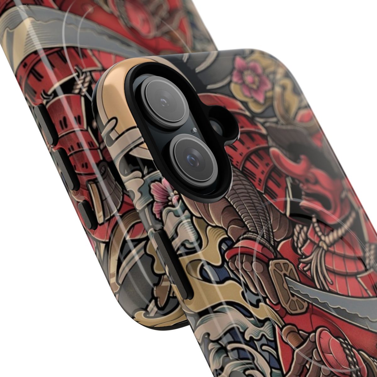 Magnetic tough case with a Japanese-inspired samurai and oni design - Detail