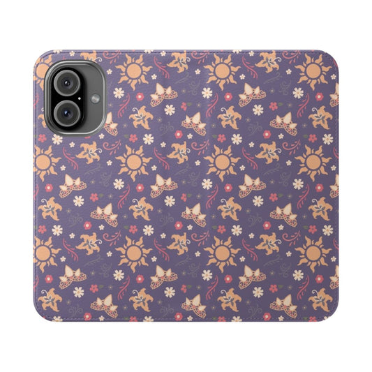 A flip phone case featuring an enchanted princess dream kingdom design with a crown, tiara, lanterns, and flowers.