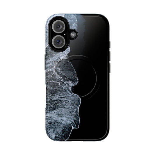 Magnetic tough phone case featuring a minimalist landscape photography of waves and black sand beach in Iceland.