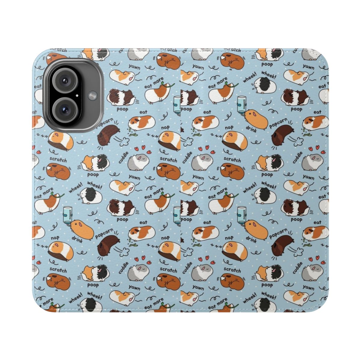 Cute guinea pig design on a blue background flip cover phone case