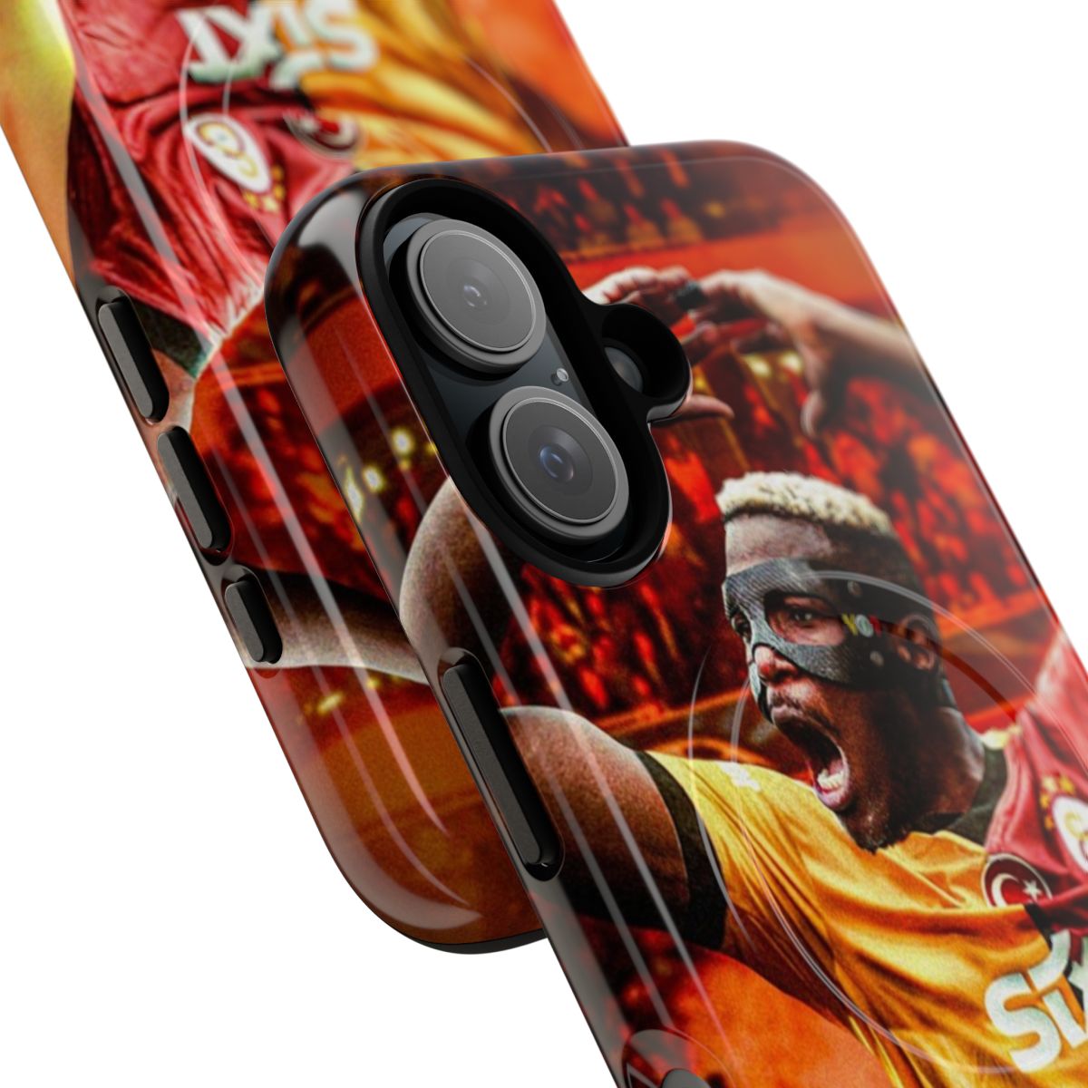 Galatasaray-inspired magnetic tough phone case featuring Victor Osimhen, the Nigerian soccer player from Napoli - Detail