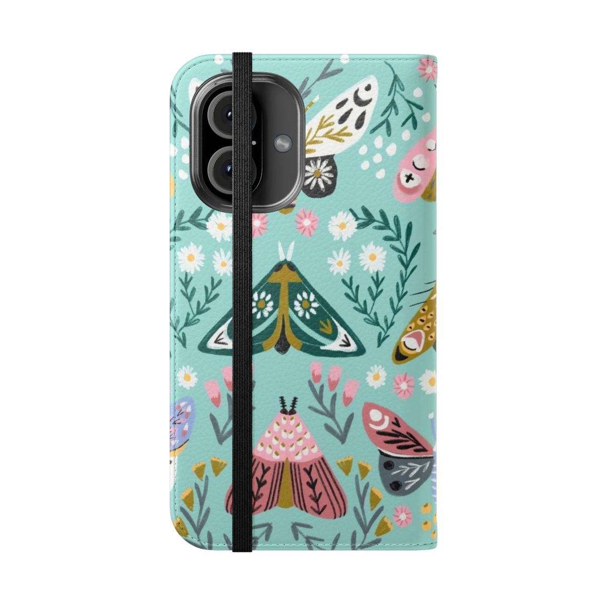 Butterfly garden floral phone case with daisies, flowers, and butterflies - Folded Front