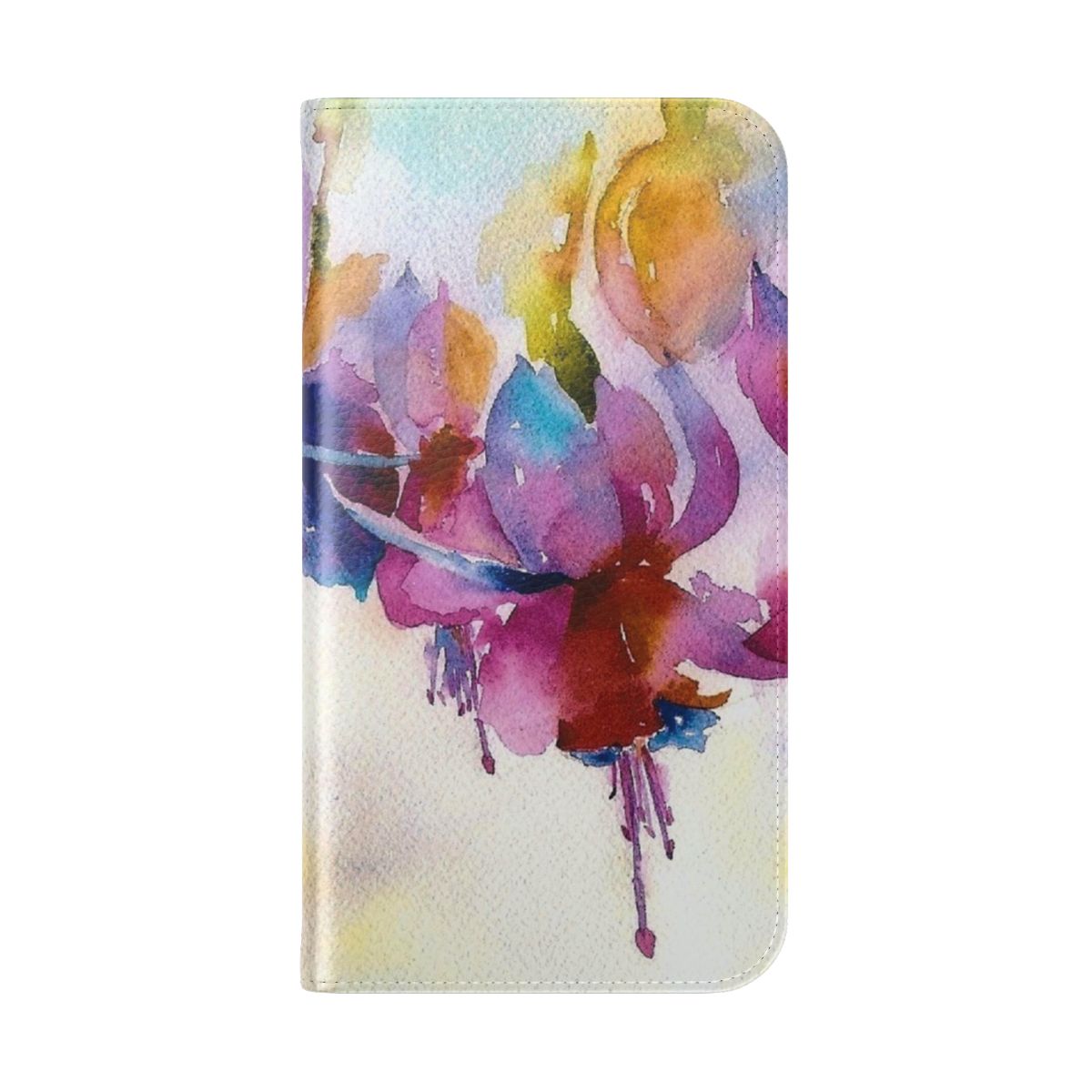 Watercolor painting of fuchsia flowers on a protective phone case - Folded Back