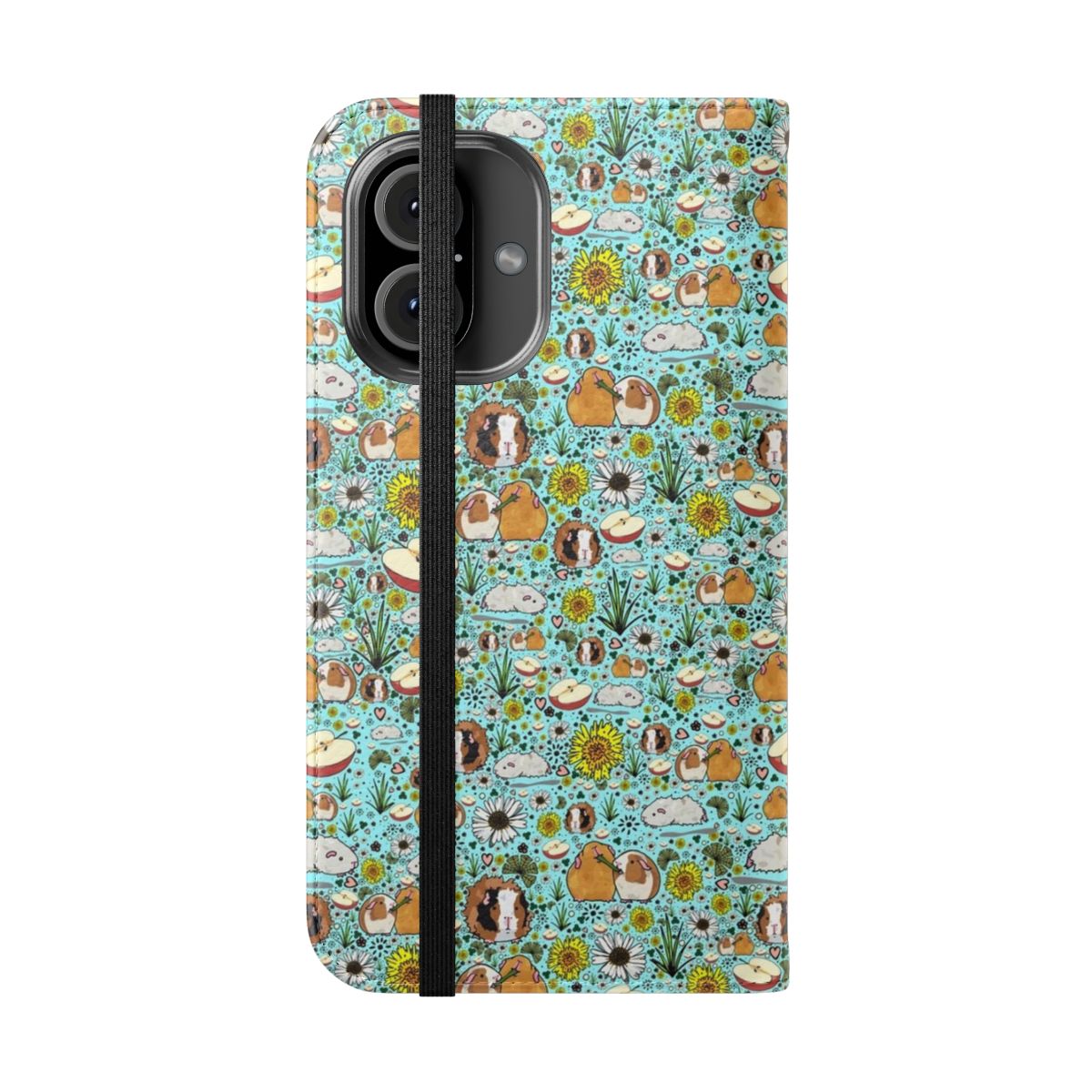 Colorful flip cover phone case featuring a cute guinea pig pattern design - Folded Front