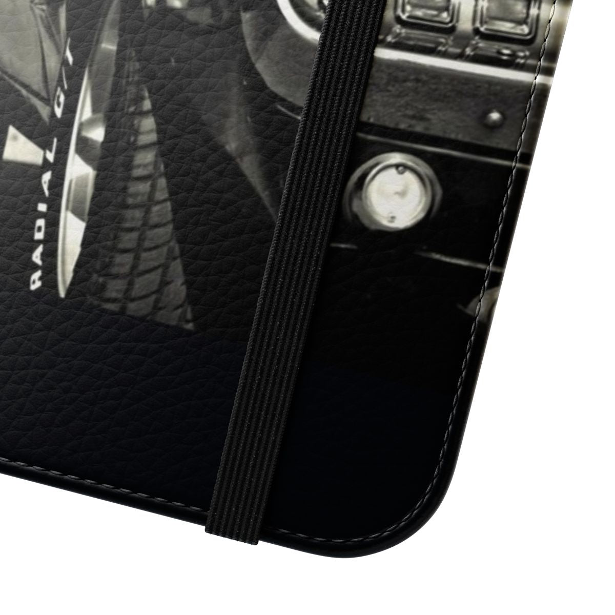 Muscle car-themed flip phone case with Ford Mustang design - Close Up