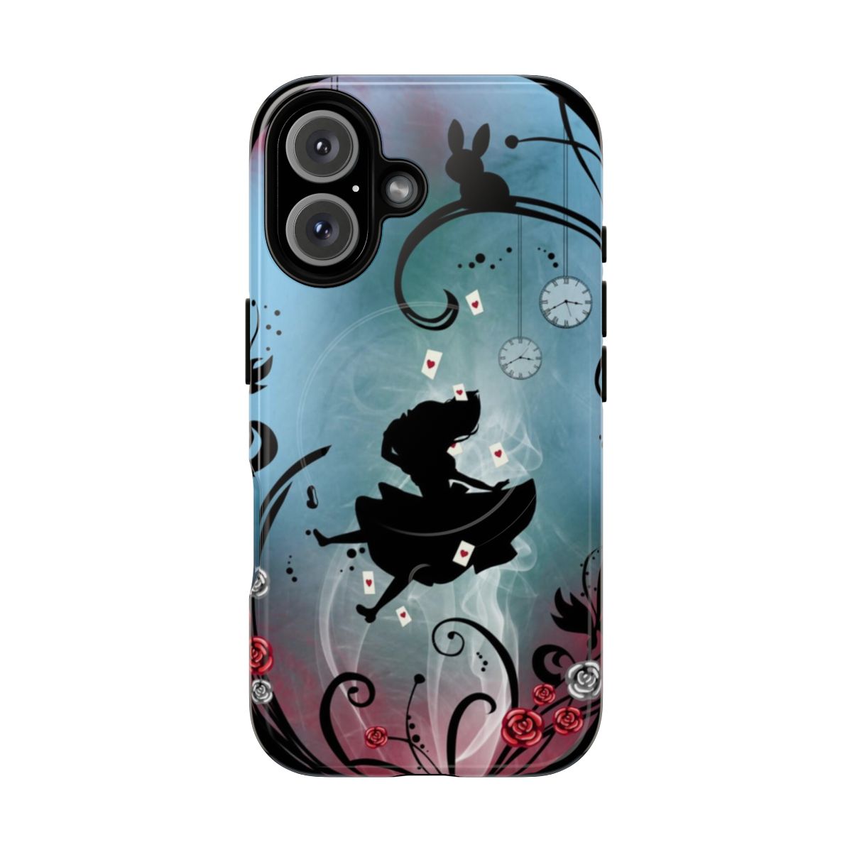 Alice in Wonderland-inspired phone case featuring a rosebush design