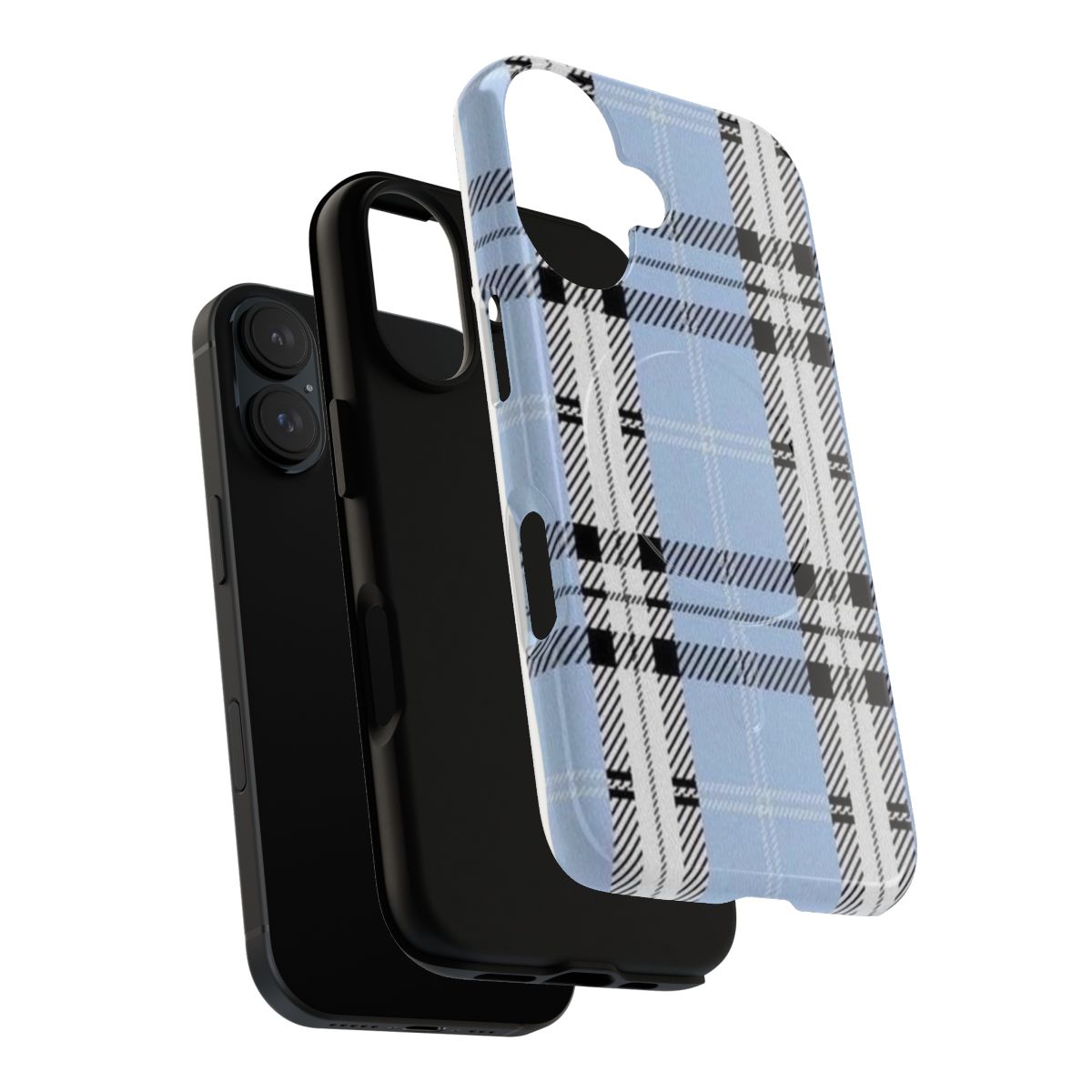 Blue and white plaid wildflower pattern on a durable, lightweight phone case - Layers