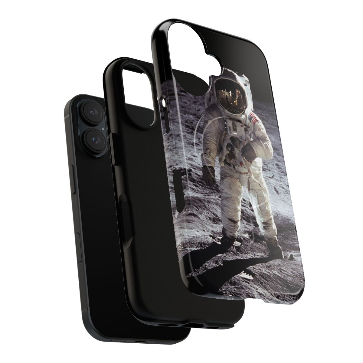 Vintage-style phone case featuring astronaut Buzz Aldrin on the moon - Layers