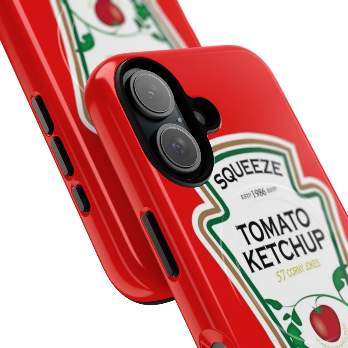 Funny ketchup label phone case with a magnetic tough design - Detail