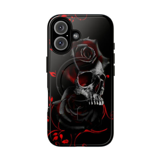 Skull with Black and Red Roses Floral Tough Magnetic Phone Case