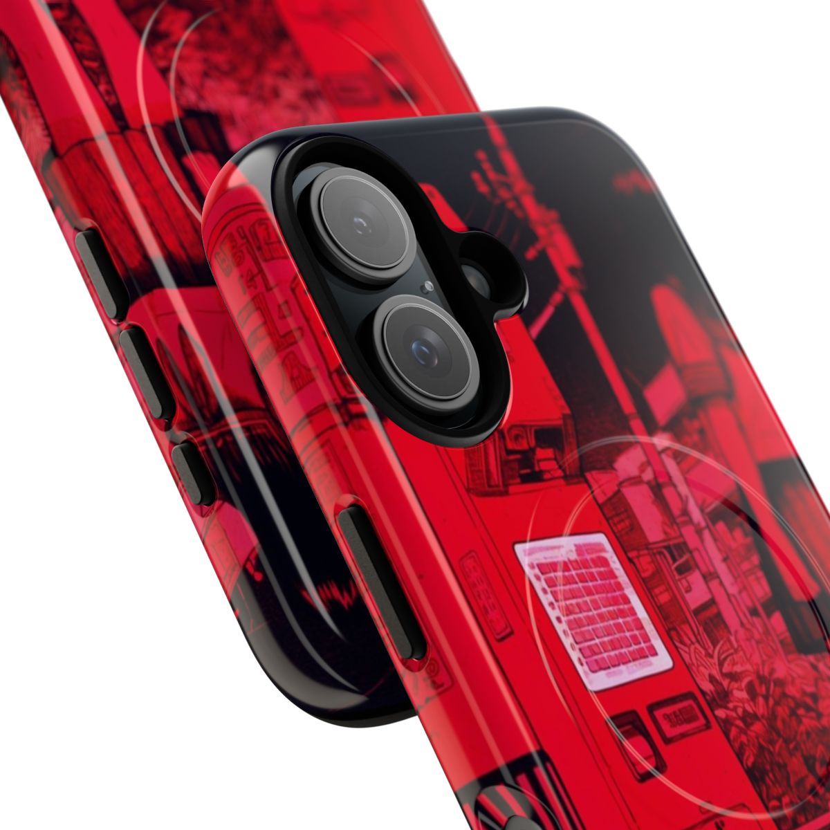 Red phone case with a tough, magnetic design for enhanced protection - Detail