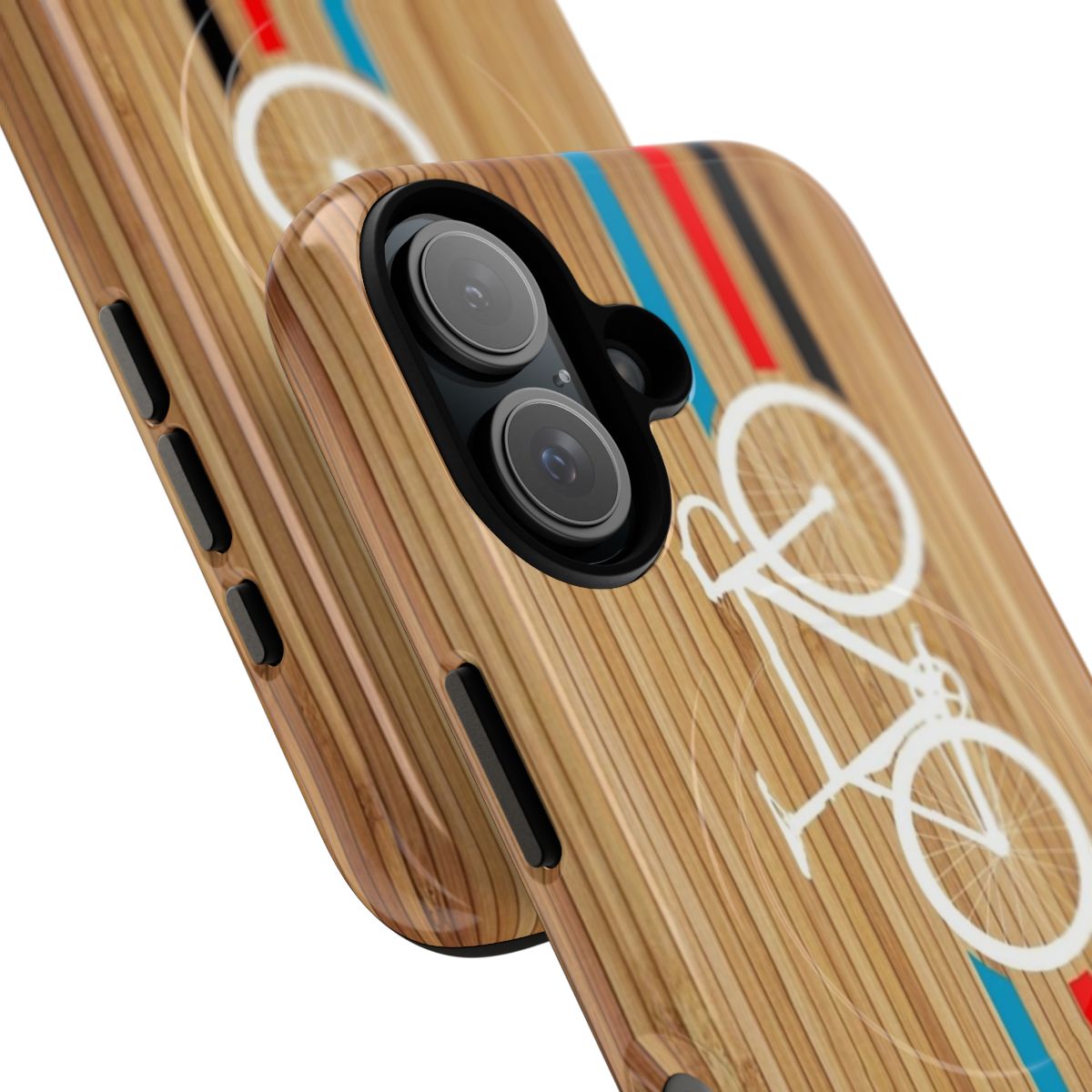 Vibrant vintage-style Velodrome-inspired design on a durable magnetic phone case. - Detail