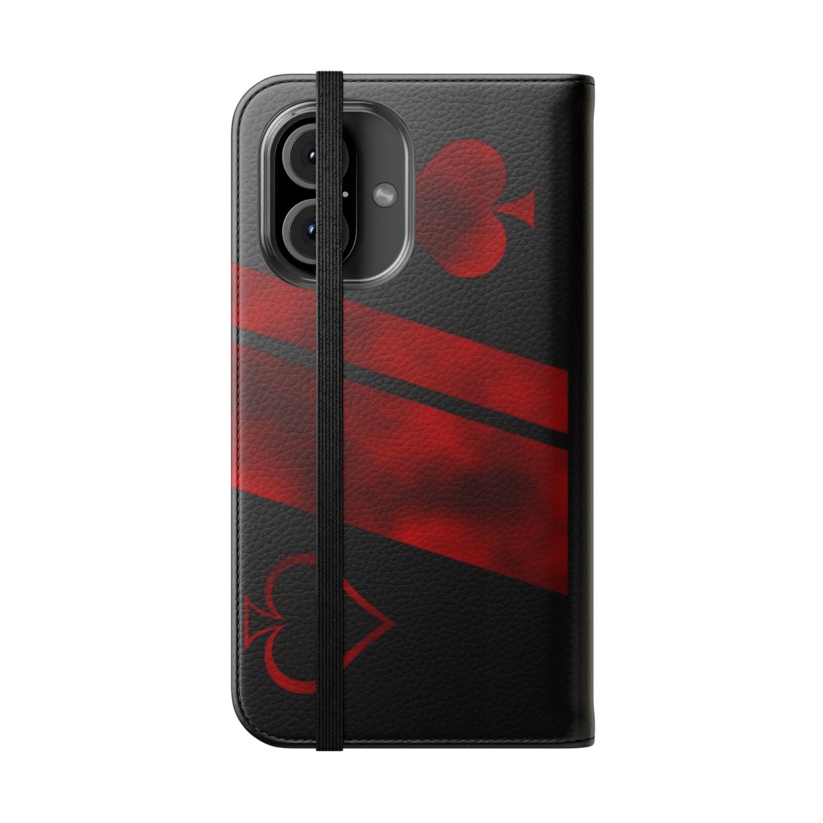 Destiny-inspired flip cover phone case with spade and red/black color scheme - Folded Front