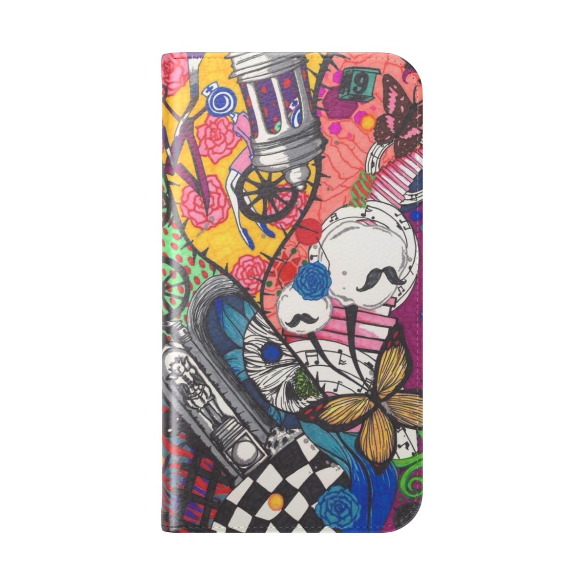 Anime-inspired flip phone case with Madoka Magica witch print design - Folded Back