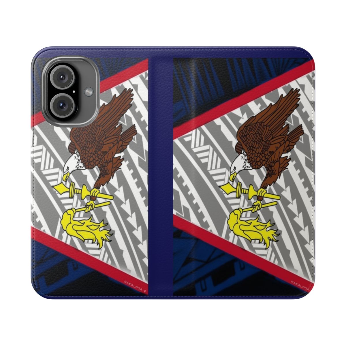 Colorful tribal pattern phone case featuring the flag of American Samoa