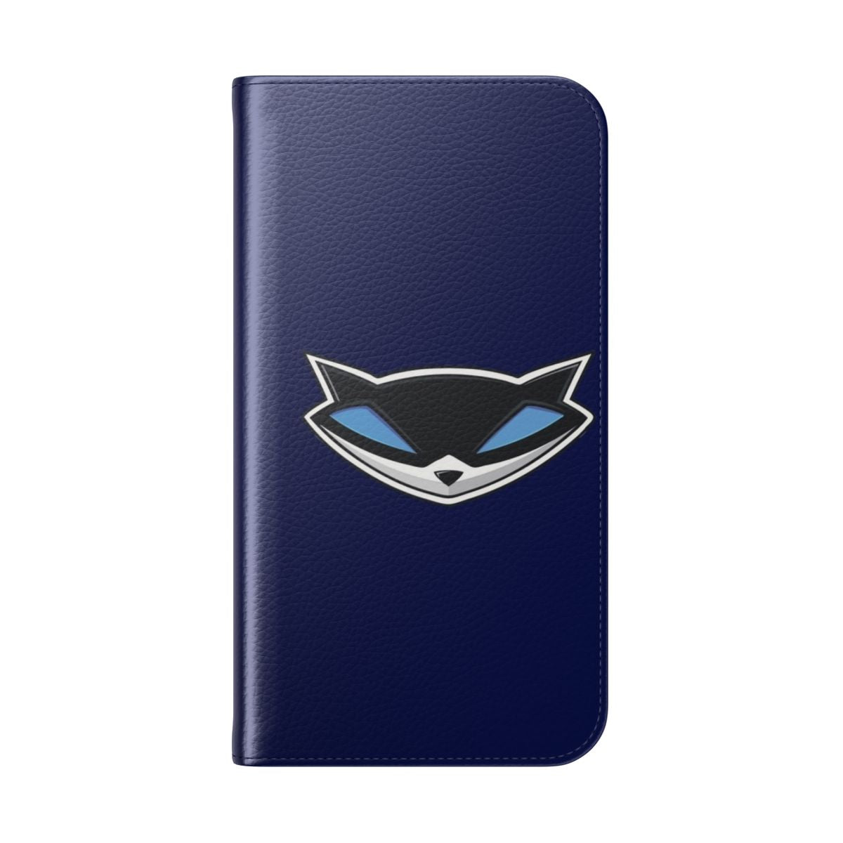 Sly Cooper-themed flip cover phone case with a playful raccoon logo - Folded Back