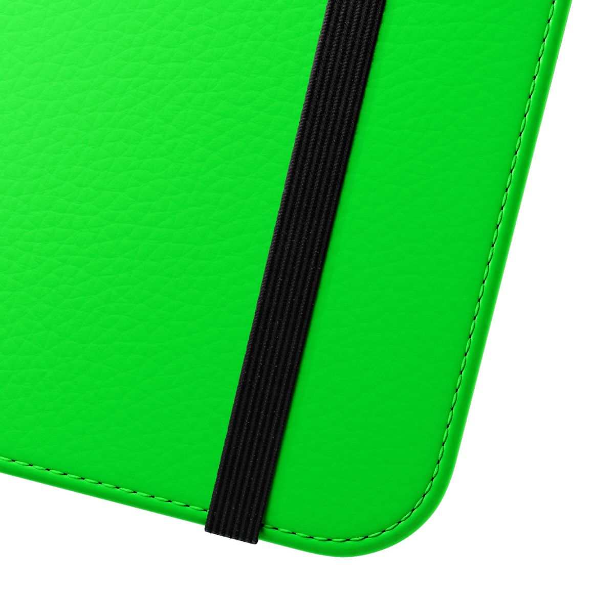 Bright green phone case with flip cover design for enhanced visibility - Close Up