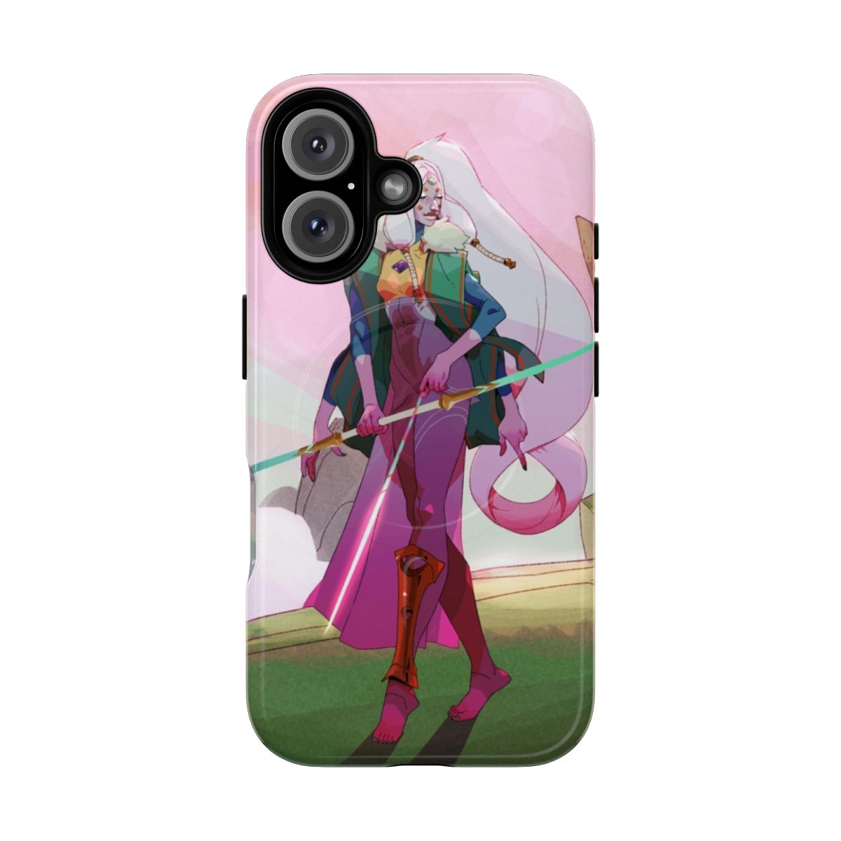 Opal-themed magnetic tough phone case with whimsical landscape design