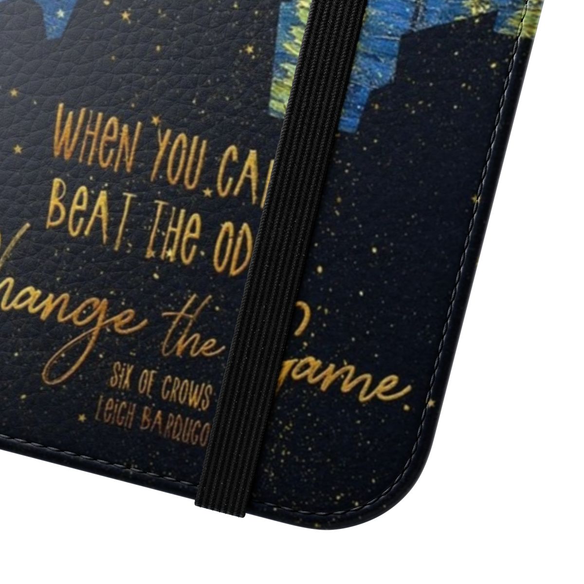 Kaz Brekker inspired flip cover phone case with literary quote from the Grishaverse series - Close Up