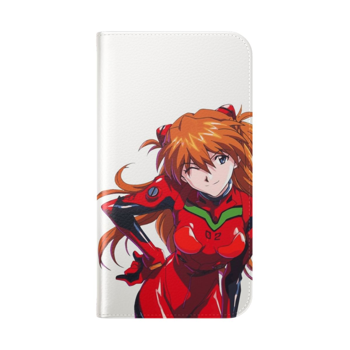 Asuka Langley inspired anime phone case with flip cover design featuring Evangelion imagery - Folded Back