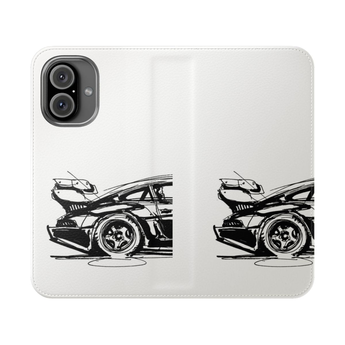 Artistic phone case featuring a Porsche 911 sketch design