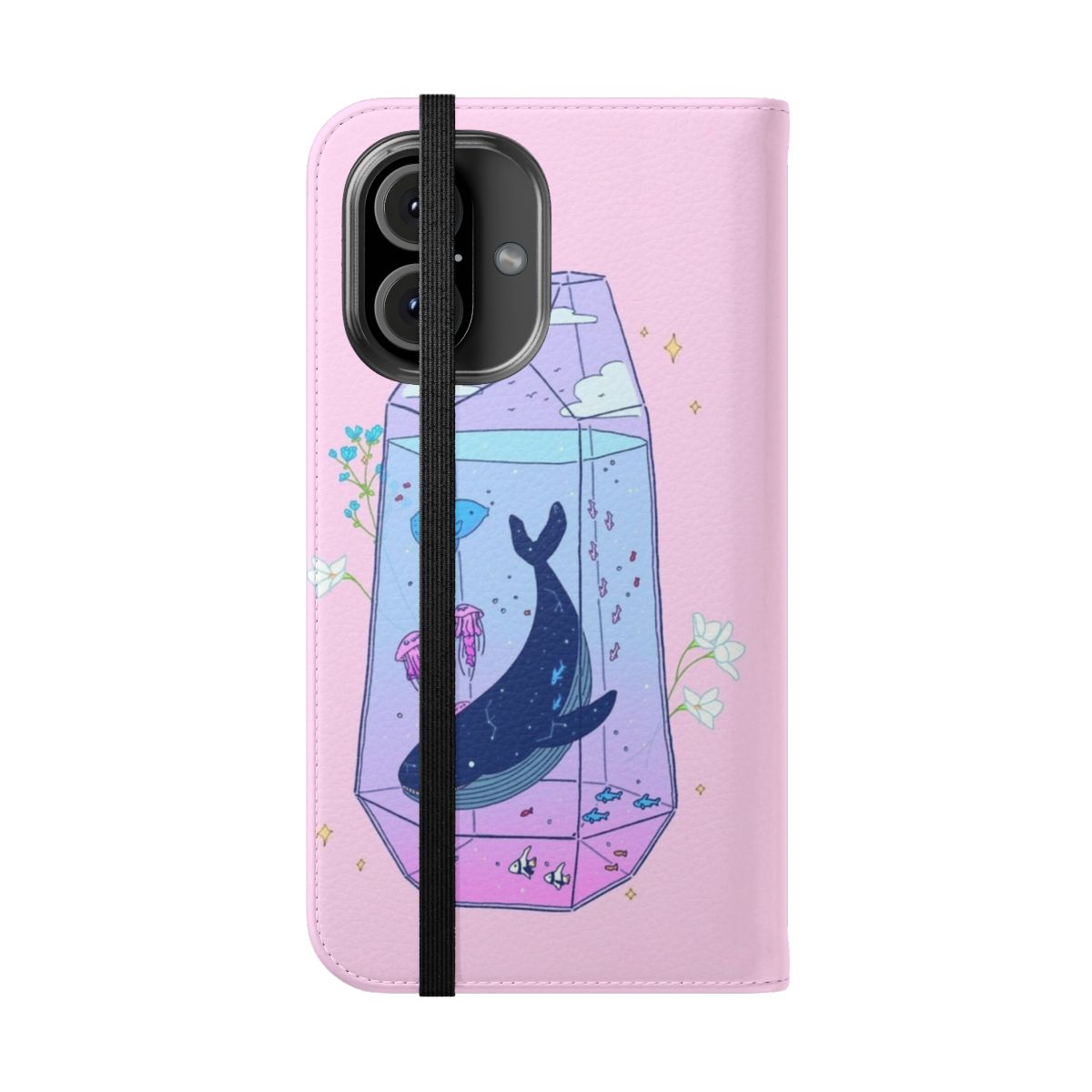 Celestial Aquarium Inspired Phone Case Cover with Whales, Plants, and Constellation Designs - Folded Front