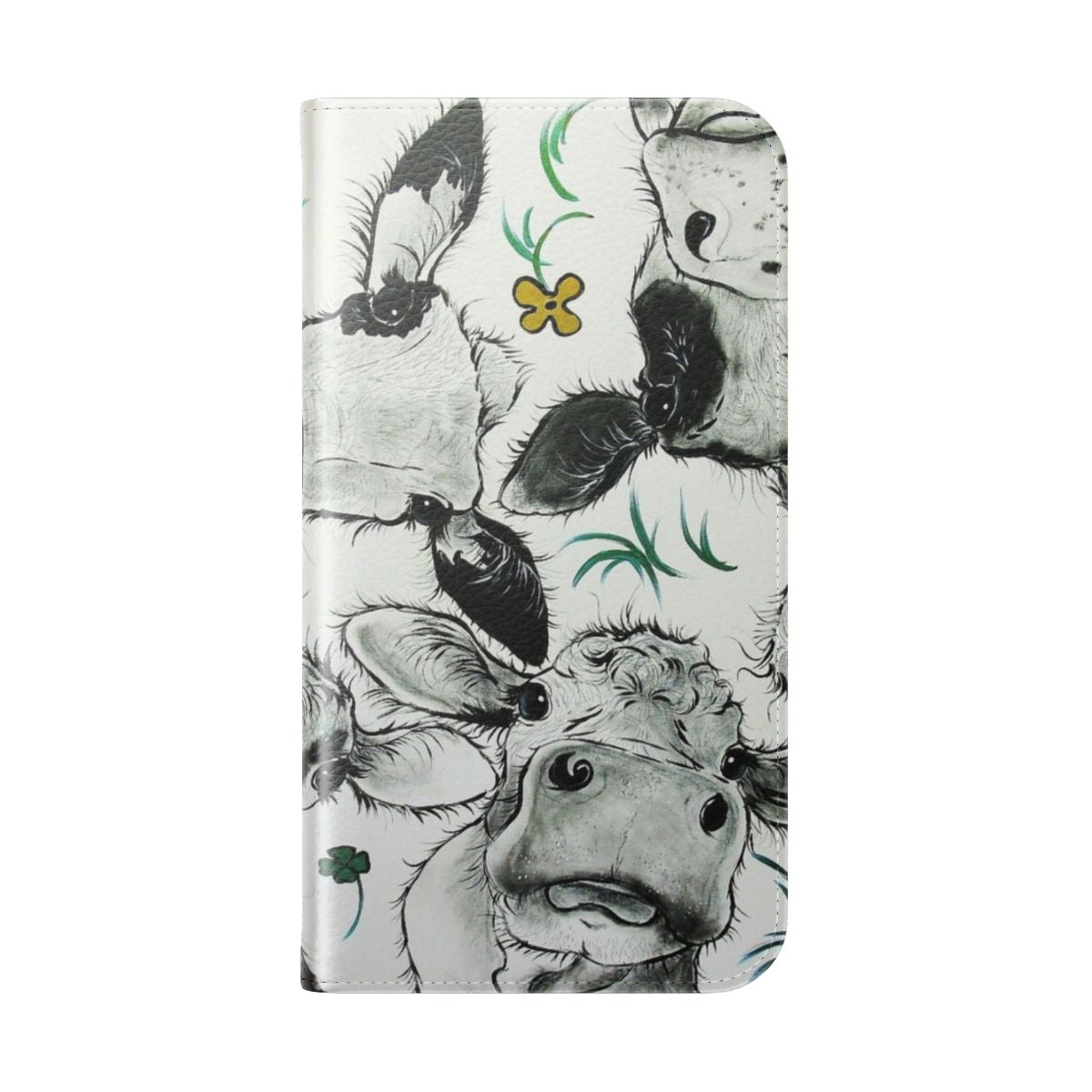 Charcoal and white cow print pattern on a flip phone case - Folded Back