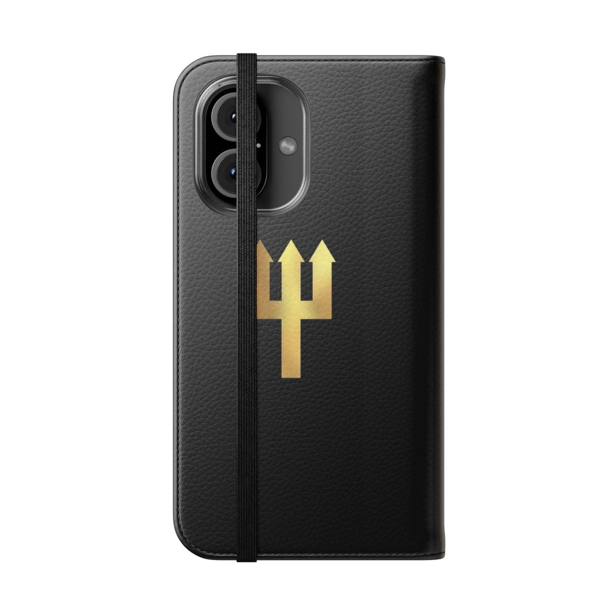 Retro-Inspired Manchester United Flip Cover Phone Case in Black and Gold - Folded Front