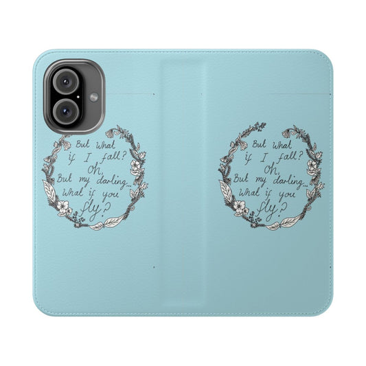 Black and white sketch-style floral phone case with Peter Pan-inspired design